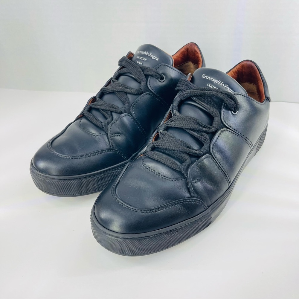 Ermenegildo Zegna Men Tiziano Black Contrast Leather Sneakers US 9.5 UK 8.5 READ
